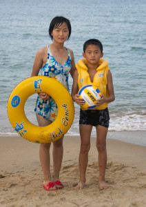 North Korean kids at the beach - North Korea