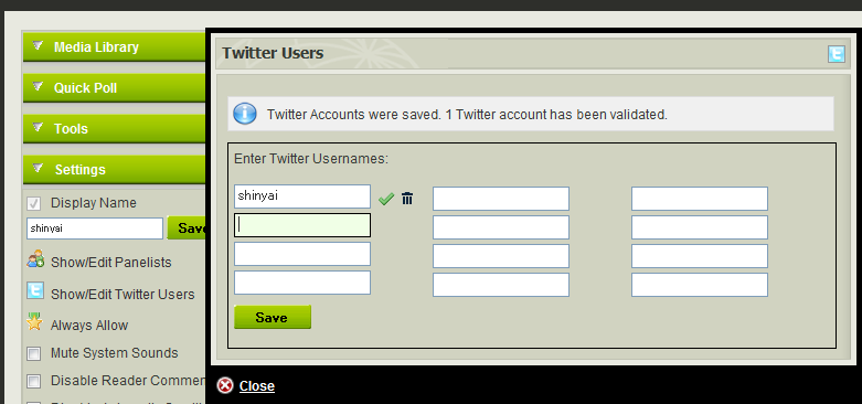Twitter accounts can be added to Coveritlive